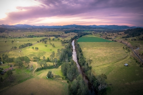 Elevated view of rural agricultural land and waterways - Australian Stock Image