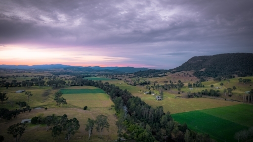 Elevated view of rural agricultural land and waterways - Australian Stock Image
