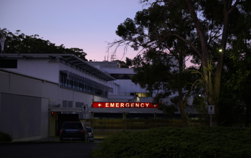 Emergency department at sunset at a regional hospital - Australian Stock Image