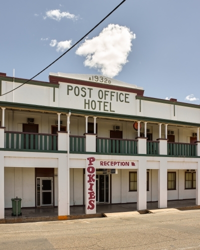 Entrance to historic hotel in a regional town
