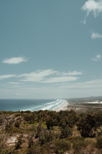 Expansive coastline view as seen from Cape Moreton Lighthouse - Australian Stock Image