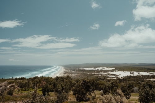Expansive coastline view as seen from Cape Moreton Lighthouse - Australian Stock Image