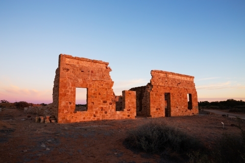 facade of old ruin in morning light - Australian Stock Image
