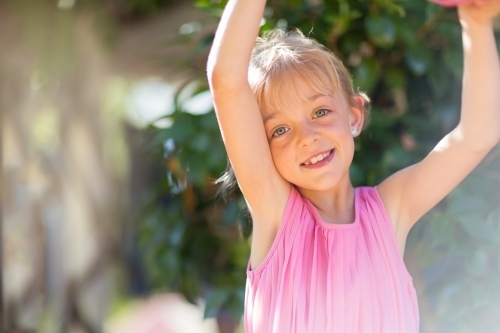 Fair young girl outside in nature