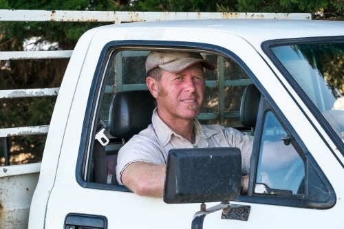 Farmer smiling in his ute