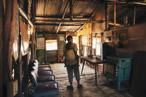 Father and Daughter in abandoned house - Australian Stock Image