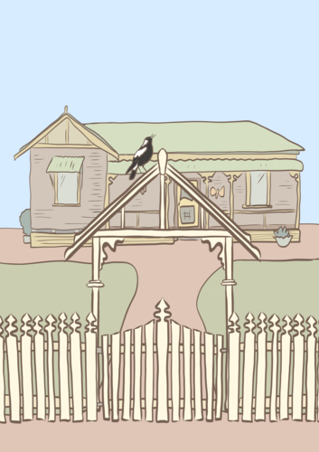 Federation-style Australian house with a white picket fence - Australian Stock Image
