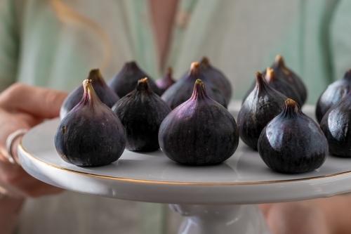 Female holding a plate of fresh figs - Australian Stock Image