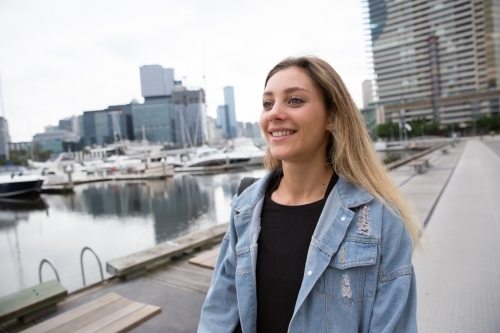 Female Tourist Exploring Southbank and South Wharf - Australian Stock Image