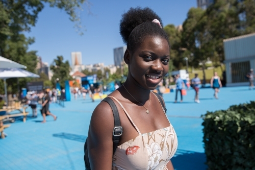 Female Tourist Going to the Australian Open Tennis - Australian Stock Image