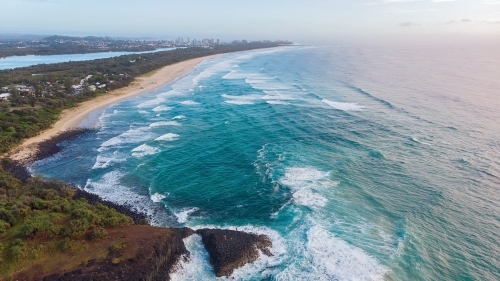 Fingal Head from Above with turbulent waves - Australian Stock Image