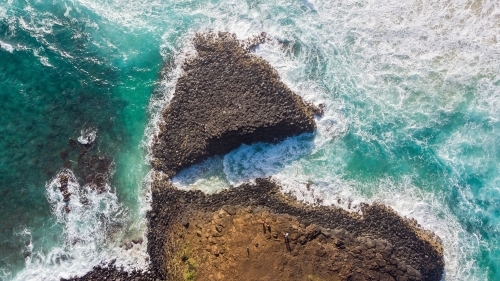 Fingal Head from Above with turbulent waves - Australian Stock Image
