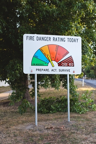 Fire danger rating sign in country town Victoria