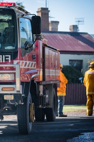 Fire truck at a house fire. - Australian Stock Image