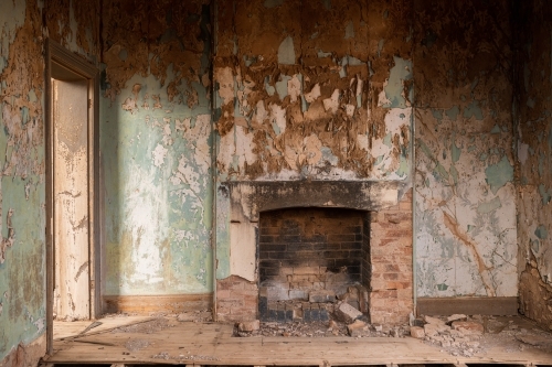 fireplace in old historic building - Australian Stock Image