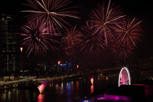 Fireworks over brisbane river - Australian Stock Image