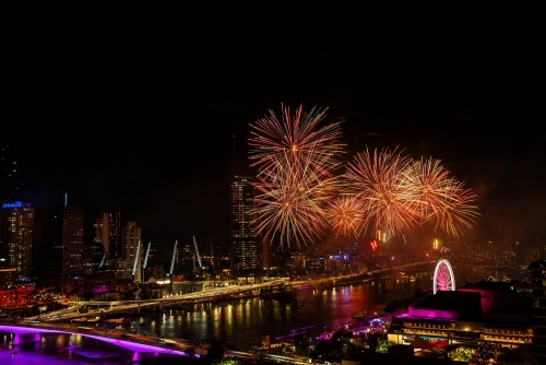 Fireworks over brisbane river - Australian Stock Image