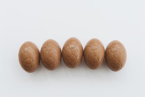 Five easter eggs on white background - Australian Stock Image