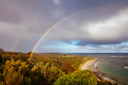Flinders Ocean Beach looking east in the Mornington Peninsula on a winter's afternoon in Victoria - Australian Stock Image
