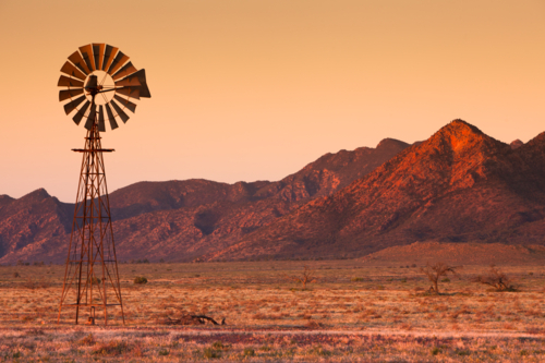 Flinders Ranges Landscape with windmill - Australian Stock Image