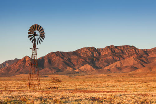 Flinders Ranges Landscape with windmill - Australian Stock Image