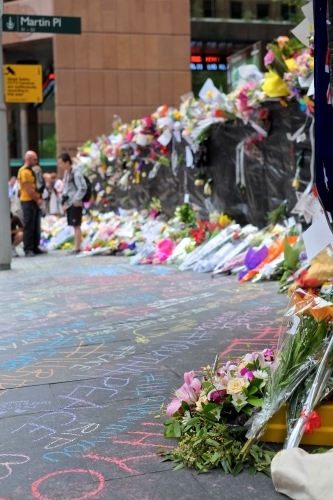 Flowers at Martin Place after the Lindt Cafe siege - Australian Stock Image