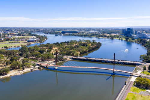 Flying Over Boorloo Footbridge Perth Western Australia - Australian Stock Image