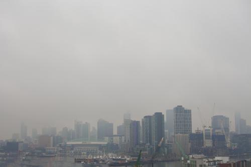 Fog and Melbourne city buildings