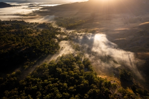 Foggy landscape at sunrise - Australian Stock Image