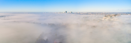 Foggy Perth Aerial Panoramic - Australian Stock Image
