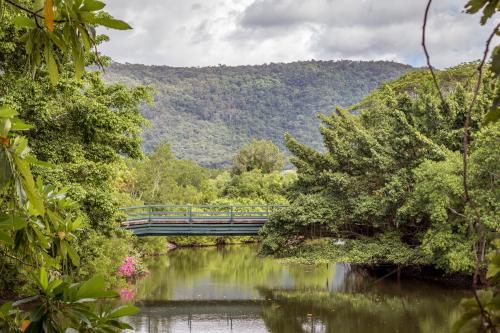 Foot bridge over river - Australian Stock Image
