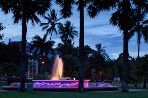 Fountain in park at dusk - Australian Stock Image