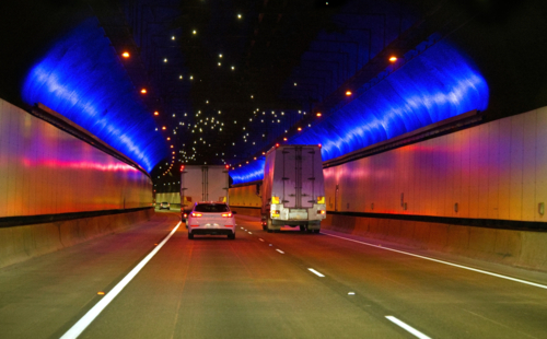 Freeway Tunnel starscape blue and pink lights - Australian Stock Image