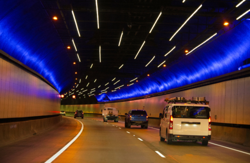 Freeway tunnel with blue lights - Australian Stock Image