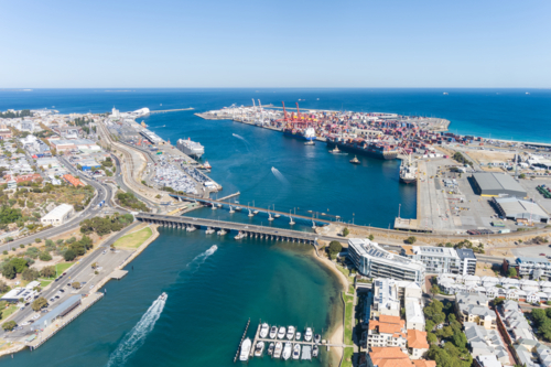 Fremantle Harbour And Swan River From Above - Australian Stock Image