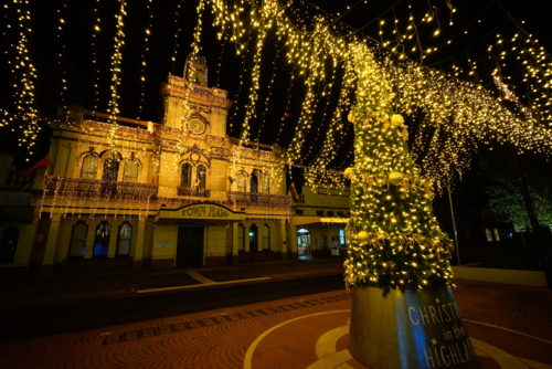 Front facade of the historic town hall in glen innes, new england, new south wales, australia - Australian Stock Image