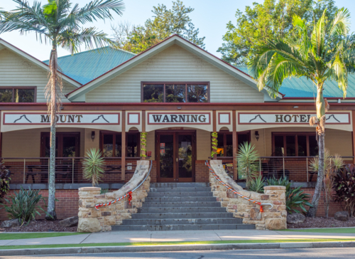 Front of the Mount Warning Hotel in Uki, near Murwillumbah, NSW - Australian Stock Image