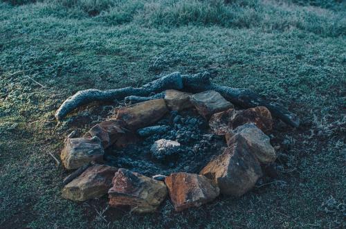 Frost covered camp fire - Australian Stock Image