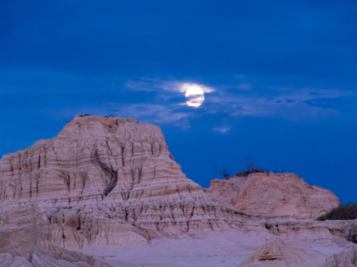 Full moon over the Walls of China, Mungo National Park - Australian Stock Image