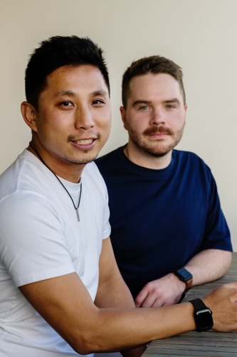 gay couple having a coffee - Australian Stock Image