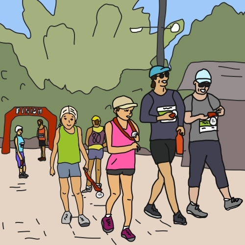 Girls and women with participation medals after fun run event - Australian Stock Image