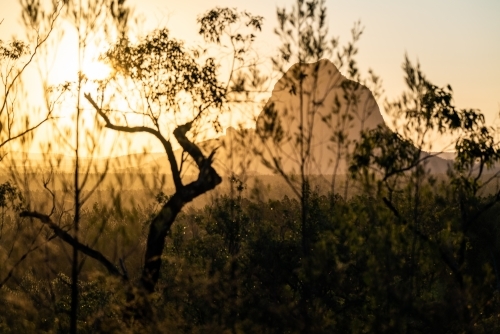 Glasshouse Mountains Landscape at Sunset - Australian Stock Image