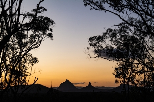 Glasshouse Mountains Landscape at Sunset - Australian Stock Image