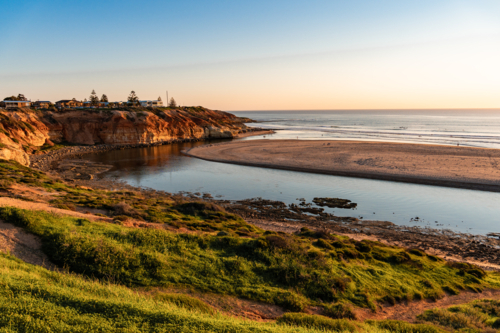 Golden Hour at the Onkaparinga River Mouth, Port Noarlunga - Australian Stock Image
