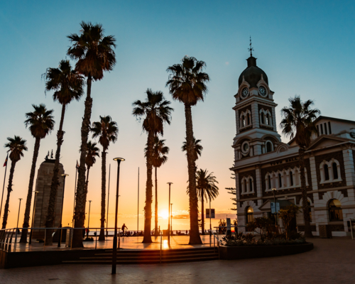 Golden Sunset Over Moseley Square and the Glenelg Foreshore - Australian Stock Image
