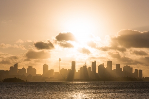 Golden sunset over Sydney CBD, Sydney Harbour - Australian Stock Image