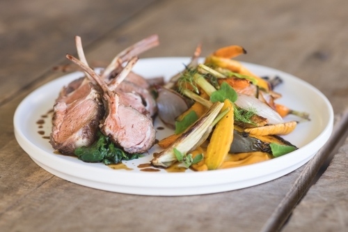 Gourmet Organic Meal on Rustic Table - Australian Stock Image