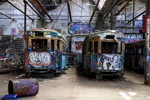 Graffiti Trams - Australian Stock Image