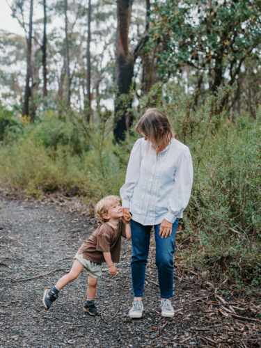 Grandmother spending time with grandson in nature - Australian Stock Image