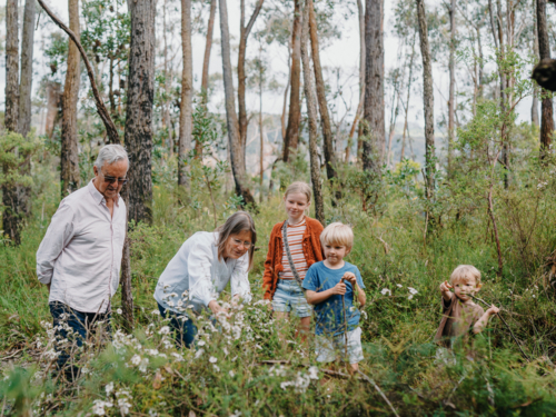 Grandparents enjoying Australian Bushland with their Grandchildren - Australian Stock Image